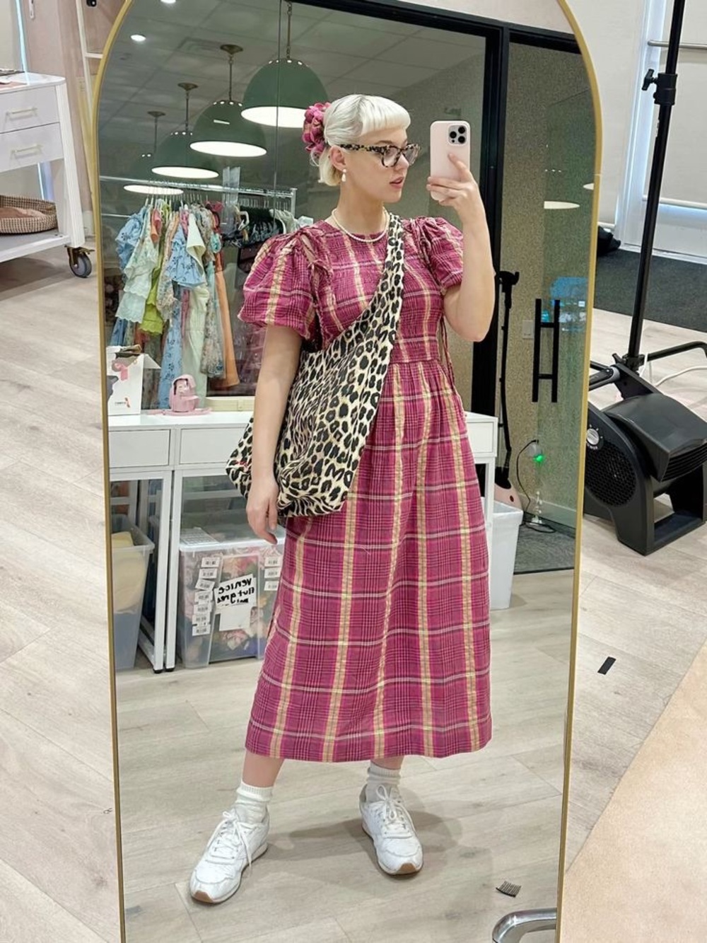 Damson Madder Becca Multi-Way Midi Dress in Pink/Khaki Check | US 12 - Picture 16 of 16